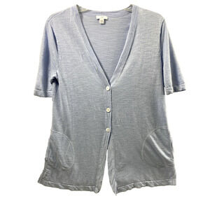 J. Jill Cardigan Sweater Womens XS‎ Light Blue Short Sleeve Linen Blend Coastal